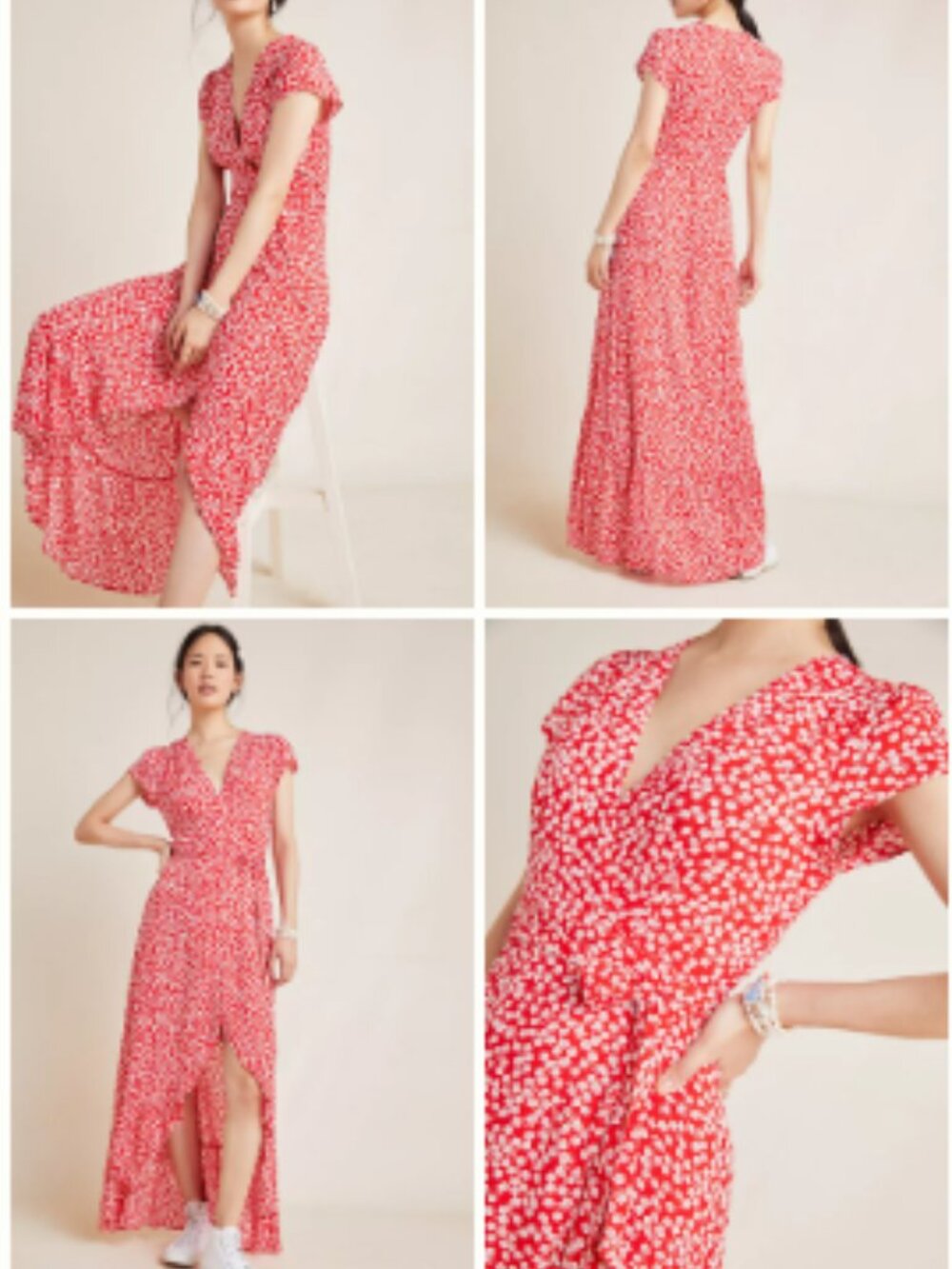 Anthropologie XIX Palms Honolulu Floral Wrap Maxi Dress Red White Small S